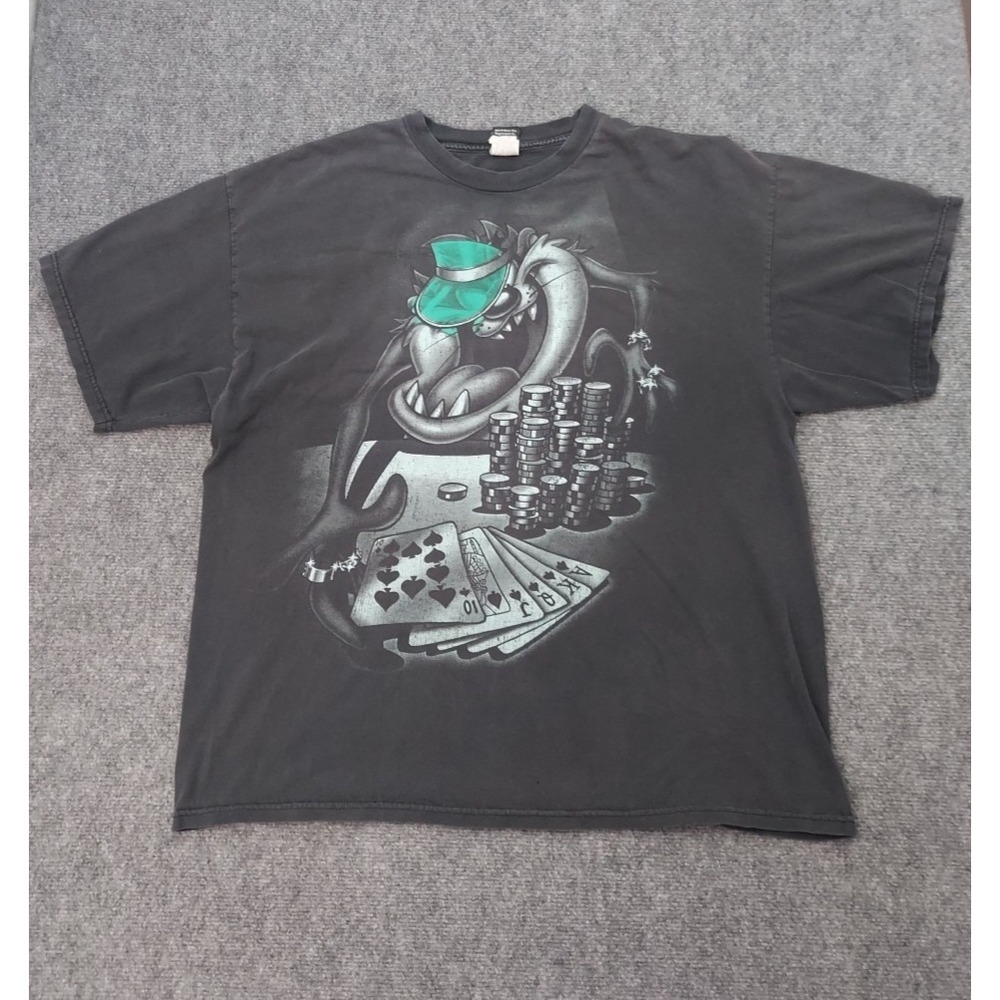 Vtg Fifth Sun Looney Tunes Taz Tazmanian Devil Poker Gamble T shirt Dealer 2XL